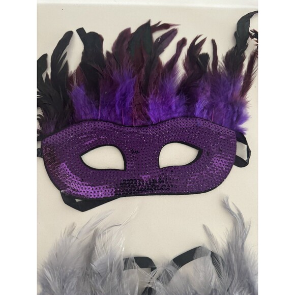 Halloween Feather Mask Costume Accessory Mardi Gras Dress Up Party bundle - Picture 8 of 9